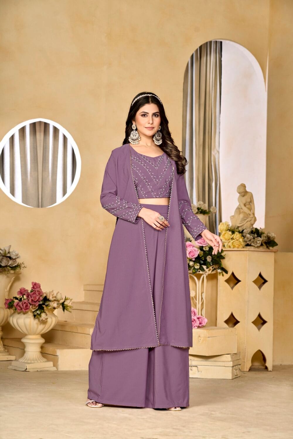 cotton silk top Plazzo and Shrug 3 piece Set for Women (1245)