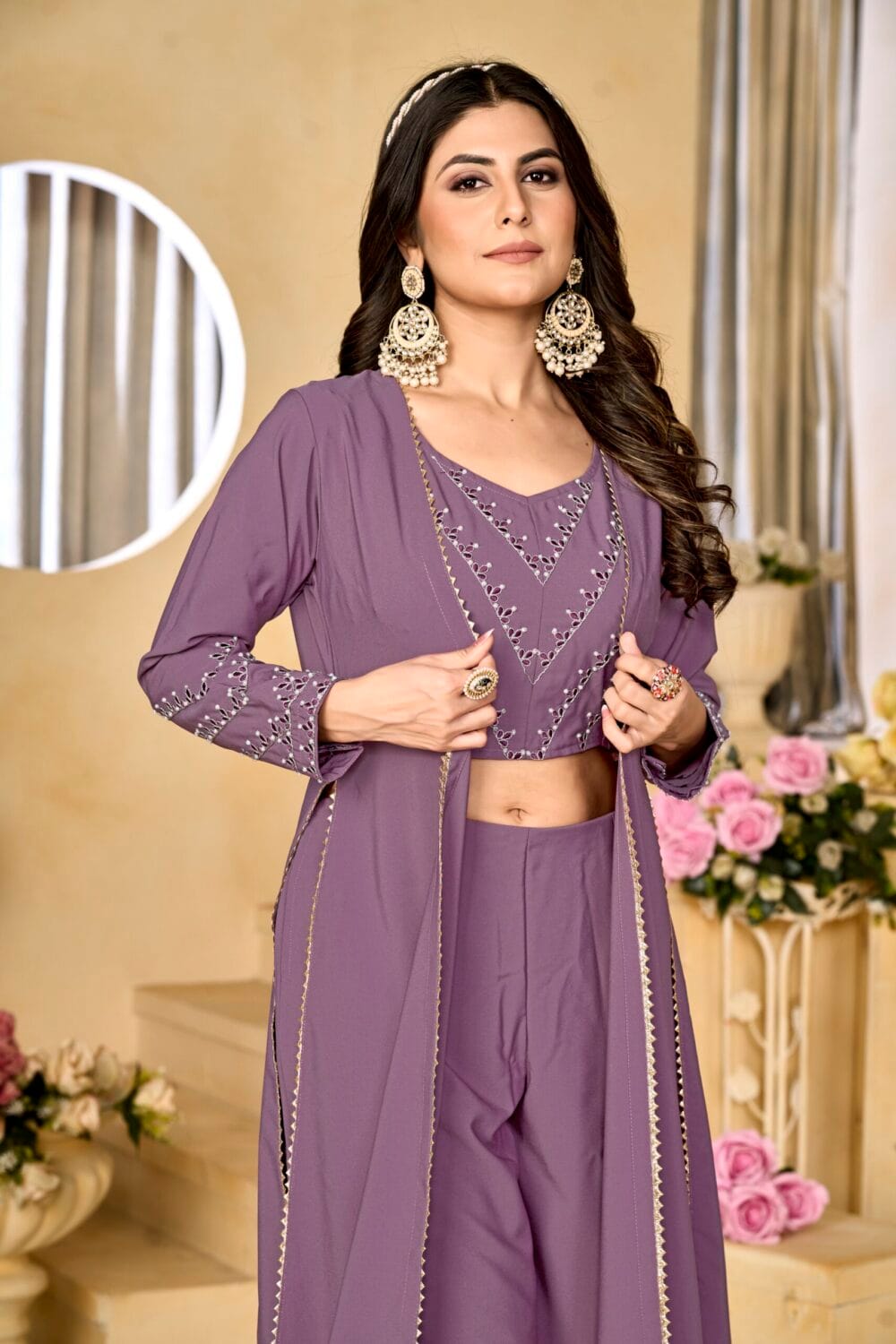 cotton silk top Plazzo and Shrug 3 piece Set for Women (1245)