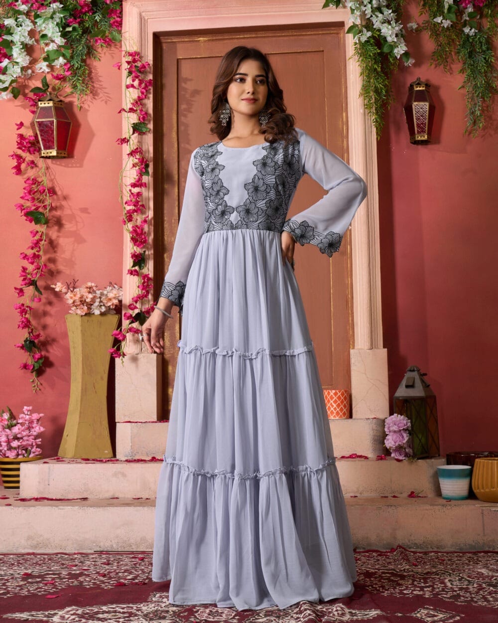 Georgette Embroidered A-line Gown (1241)