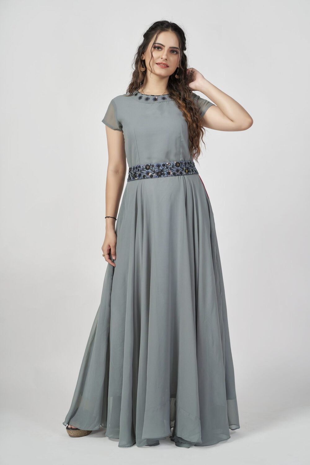 Georgette a-line Embroidered Gown (1129)