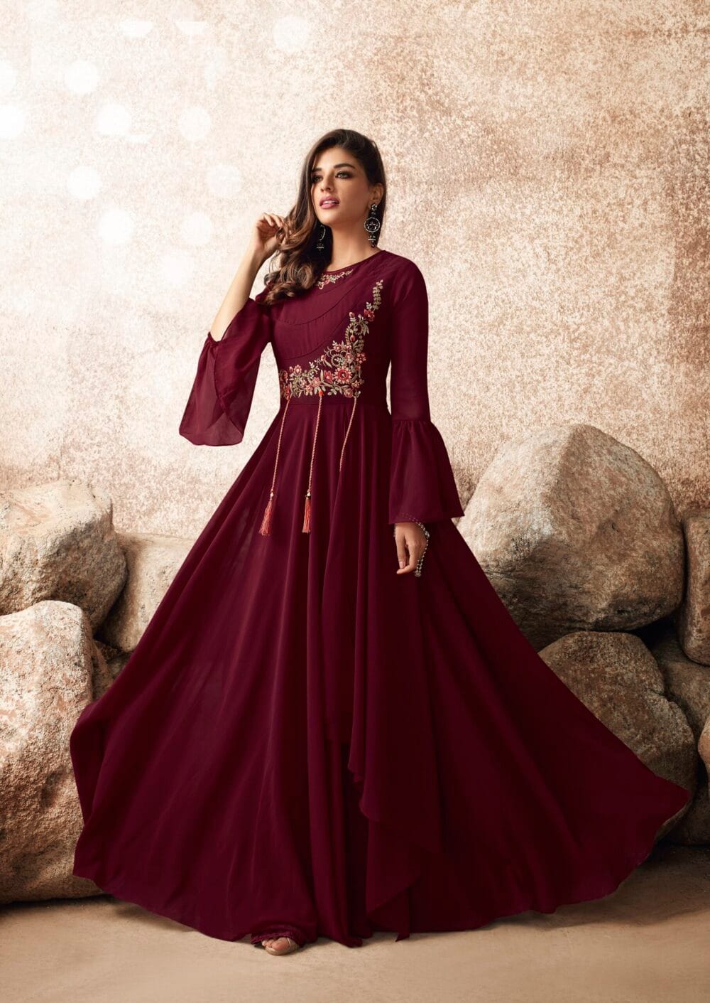 Georgette a-line Embroidered Gown(1146)