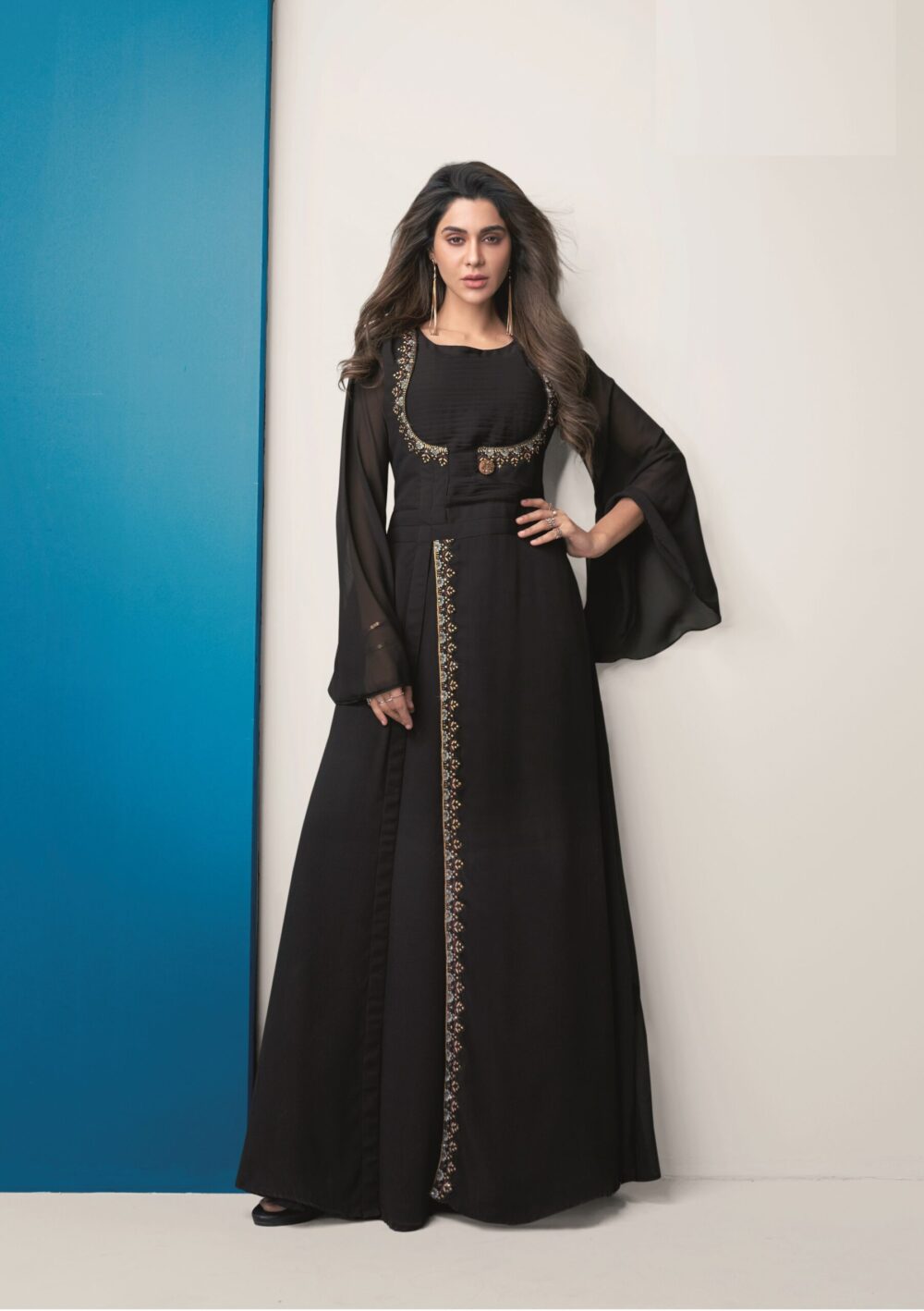 Georgette a-line Embroidered Gown(Glm asmani)